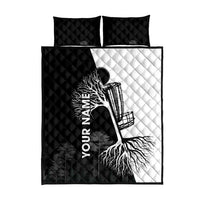 Black and White Disc Golf Tree Graphic Quilt Bed Set with Roots Silhouette and Custom Name Design - Wonder Print Shop
