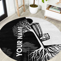 Black and White Disc Golf Tree Graphic Round Carpet with Roots Silhouette and Custom Name Design - Wonder Print Shop