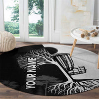 Black and White Disc Golf Tree Graphic Round Carpet with Roots Silhouette and Custom Name Design - Wonder Print Shop