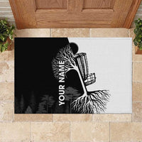 Black and White Disc Golf Tree Graphic Rubber Doormat with Roots Silhouette and Custom Name Design - Wonder Print Shop