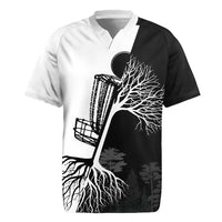 Black and White Disc Golf Tree Graphic Rugby Jersey with Roots Silhouette and Custom Name Design - Wonder Print Shop