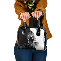 Black and White Disc Golf Tree Graphic Shoulder Handbag with Roots Silhouette and Custom Name Design - Wonder Print Shop