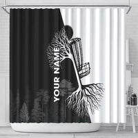 Black and White Disc Golf Tree Graphic Shower Curtain with Roots Silhouette and Custom Name Design - Wonder Print Shop