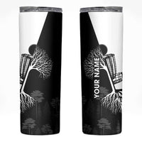 Black and White Disc Golf Tree Graphic Skinny Tumbler with Roots Silhouette and Custom Name Design - Wonder Print Shop