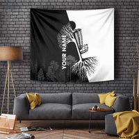 Black and White Disc Golf Tree Graphic Tapestry with Roots Silhouette and Custom Name Design - Wonder Print Shop