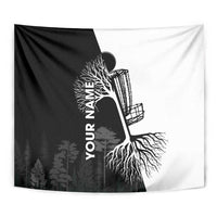 Black and White Disc Golf Tree Graphic Tapestry with Roots Silhouette and Custom Name Design - Wonder Print Shop