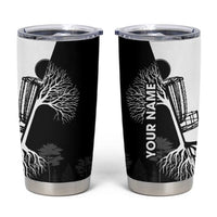 Black and White Disc Golf Tree Graphic Tumbler Cup with Roots Silhouette and Custom Name Design - Wonder Print Shop