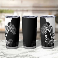 Black and White Disc Golf Tree Graphic Tumbler Cup with Roots Silhouette and Custom Name Design - Wonder Print Shop