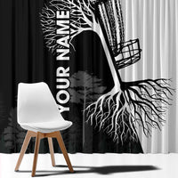 Black and White Disc Golf Tree Graphic Window Curtain with Roots Silhouette and Custom Name Design - Wonder Print Shop