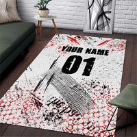 Motocross Rider Area Rug with Abstract Grunge Brush and Custom Number in Red and Black Splatter Design - Wonder Print Shop