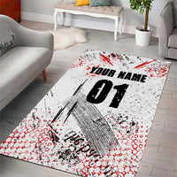 Motocross Rider Area Rug with Abstract Grunge Brush and Custom Number in Red and Black Splatter Design - Wonder Print Shop