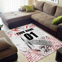 Motocross Rider Area Rug with Abstract Grunge Brush and Custom Number in Red and Black Splatter Design - Wonder Print Shop