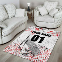 Motocross Rider Area Rug with Abstract Grunge Brush and Custom Number in Red and Black Splatter Design - Wonder Print Shop
