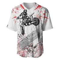 Motocross Rider Baseball Jersey with Abstract Grunge Brush and Custom Number in Red and Black Splatter Design - Wonder Print Shop