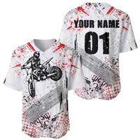 Motocross Rider Baseball Jersey with Abstract Grunge Brush and Custom Number in Red and Black Splatter Design - Wonder Print Shop