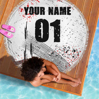 Motocross Rider Beach Blanket with Abstract Grunge Brush and Custom Number in Red and Black Splatter Design - Wonder Print Shop