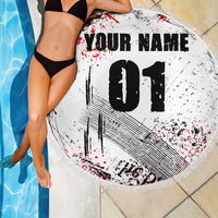 Motocross Rider Beach Blanket with Abstract Grunge Brush and Custom Number in Red and Black Splatter Design - Wonder Print Shop