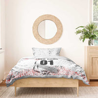 Motocross Rider Bedding Set with Abstract Grunge Brush and Custom Number in Red and Black Splatter Design - Wonder Print Shop