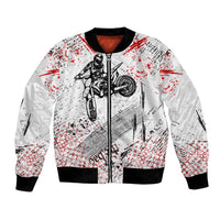 Motocross Rider Bomber Jacket with Abstract Grunge Brush and Custom Number in Red and Black Splatter Design - Wonder Print Shop