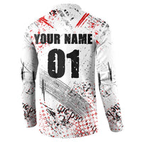 Motocross Rider Button Sweatshirt with Abstract Grunge Brush and Custom Number in Red and Black Splatter Design - Wonder Print Shop