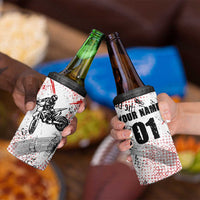 Motocross Rider 4 in 1 Can Cooler Tumbler with Abstract Grunge Brush and Custom Number in Red and Black Splatter Design - Wonder Print Shop