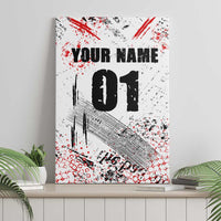 Motocross Rider Canvas Wall Art with Abstract Grunge Brush and Custom Number in Red and Black Splatter Design - Wonder Print Shop