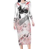 Motocross Rider Family Matching Long Sleeve Bodycon Dress and Hawaiian Shirt with Abstract Grunge Brush and Custom Number in Red and Black Splatter Design - Wonder Print Shop