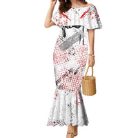 Motocross Rider Family Matching Mermaid Dress and Hawaiian Shirt with Abstract Grunge Brush and Custom Number in Red and Black Splatter Design - Wonder Print Shop