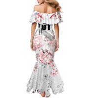 Motocross Rider Family Matching Mermaid Dress and Hawaiian Shirt with Abstract Grunge Brush and Custom Number in Red and Black Splatter Design - Wonder Print Shop