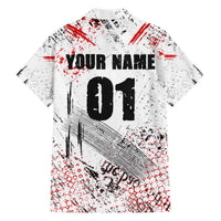 Motocross Rider Family Matching Off The Shoulder Long Sleeve Dress and Hawaiian Shirt with Abstract Grunge Brush and Custom Number in Red and Black Splatter Design - Wonder Print Shop