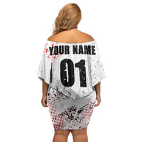 Motocross Rider Family Matching Off Shoulder Short Dress and Hawaiian Shirt with Abstract Grunge Brush and Custom Number in Red and Black Splatter Design - Wonder Print Shop