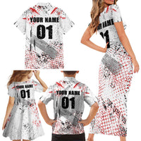 Motocross Rider Family Matching Short Sleeve Bodycon Dress and Hawaiian Shirt with Abstract Grunge Brush and Custom Number in Red and Black Splatter Design - Wonder Print Shop