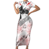 Motocross Rider Family Matching Short Sleeve Bodycon Dress and Hawaiian Shirt with Abstract Grunge Brush and Custom Number in Red and Black Splatter Design - Wonder Print Shop