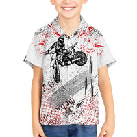 Motocross Rider Family Matching Short Sleeve Bodycon Dress and Hawaiian Shirt with Abstract Grunge Brush and Custom Number in Red and Black Splatter Design - Wonder Print Shop