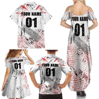 Motocross Rider Family Matching Summer Maxi Dress and Hawaiian Shirt with Abstract Grunge Brush and Custom Number in Red and Black Splatter Design - Wonder Print Shop
