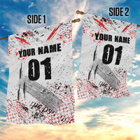 Motocross Rider Garden Flag with Abstract Grunge Brush and Custom Number in Red and Black Splatter Design - Wonder Print Shop