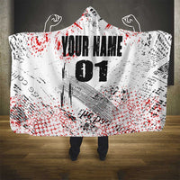 Motocross Rider Hooded Blanket with Abstract Grunge Brush and Custom Number in Red and Black Splatter Design - Wonder Print Shop