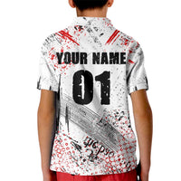 Motocross Rider Kid Polo Shirt with Abstract Grunge Brush and Custom Number in Red and Black Splatter Design - Wonder Print Shop