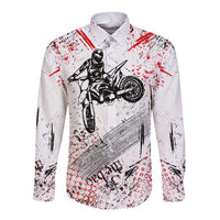 Motocross Rider Long Sleeve Button Shirt with Abstract Grunge Brush and Custom Number in Red and Black Splatter Design - Wonder Print Shop