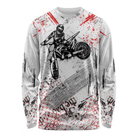 Motocross Rider Long Sleeve Shirt with Abstract Grunge Brush and Custom Number in Red and Black Splatter Design - Wonder Print Shop