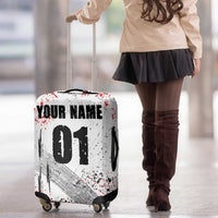 Motocross Rider Luggage Cover with Abstract Grunge Brush and Custom Number in Red and Black Splatter Design - Wonder Print Shop