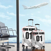 Motocross Rider Luggage Cover with Abstract Grunge Brush and Custom Number in Red and Black Splatter Design - Wonder Print Shop