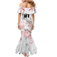 Motocross Rider Mermaid Dress with Abstract Grunge Brush and Custom Number in Red and Black Splatter Design - Wonder Print Shop