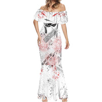 Motocross Rider Mermaid Dress with Abstract Grunge Brush and Custom Number in Red and Black Splatter Design - Wonder Print Shop