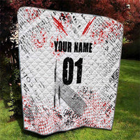 Motocross Rider Quilt with Abstract Grunge Brush and Custom Number in Red and Black Splatter Design - Wonder Print Shop