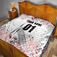 Motocross Rider Quilt with Abstract Grunge Brush and Custom Number in Red and Black Splatter Design - Wonder Print Shop