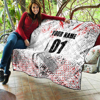 Motocross Rider Quilt with Abstract Grunge Brush and Custom Number in Red and Black Splatter Design - Wonder Print Shop