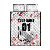 Motocross Rider Quilt Bed Set with Abstract Grunge Brush and Custom Number in Red and Black Splatter Design - Wonder Print Shop