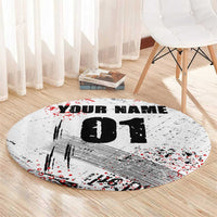 Motocross Rider Round Carpet with Abstract Grunge Brush and Custom Number in Red and Black Splatter Design - Wonder Print Shop
