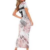 Motocross Rider Short Sleeve Bodycon Dress with Abstract Grunge Brush and Custom Number in Red and Black Splatter Design - Wonder Print Shop